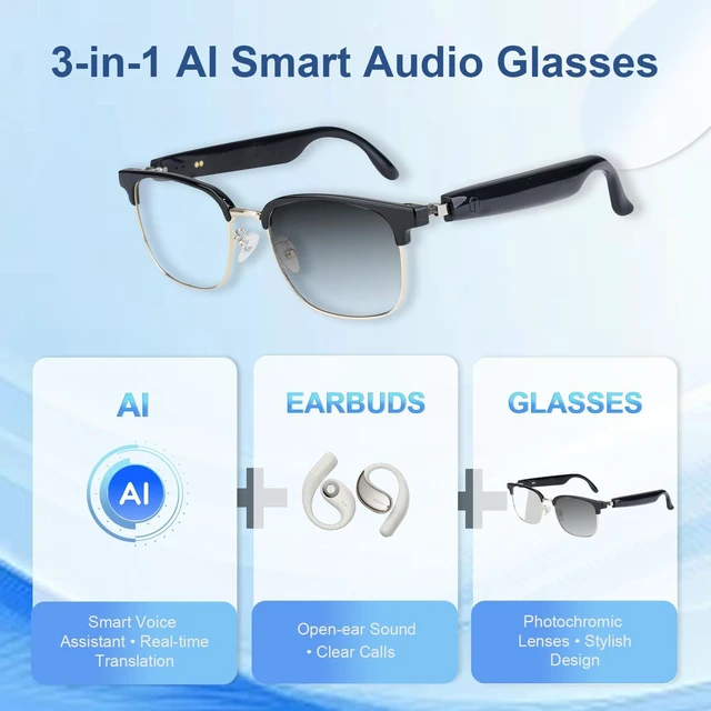 Alt view image 2 of 7 - AI Smart Glasses, Real-time Translation Bluetooth Glasses, Unisex 169 Languages, Photochromic Lenses, Build-in Mic & Speakers, Open-Ear Wearable Tech Glasses, Travel Business Learning Meeting
