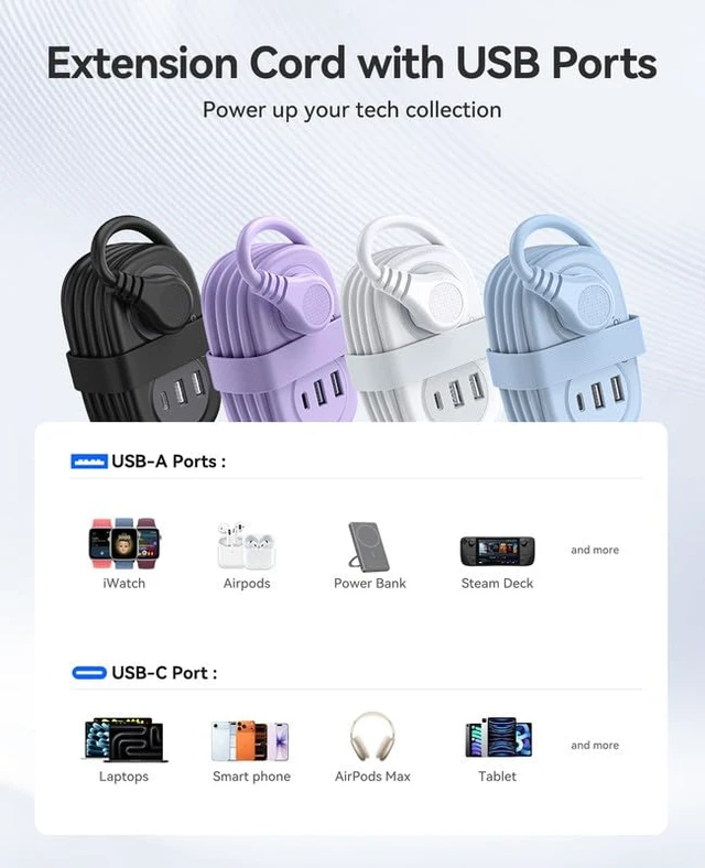 Alt view image 6 of 7 - Travel Power Strip, 3.7FT Small Extension Cord, Portable Power Strip Flat Plug with 2 AC Outlets 3 USB Ports (1 USB C), Multi Plug Extension Cord for Travel, Cruise, Office, Hotels