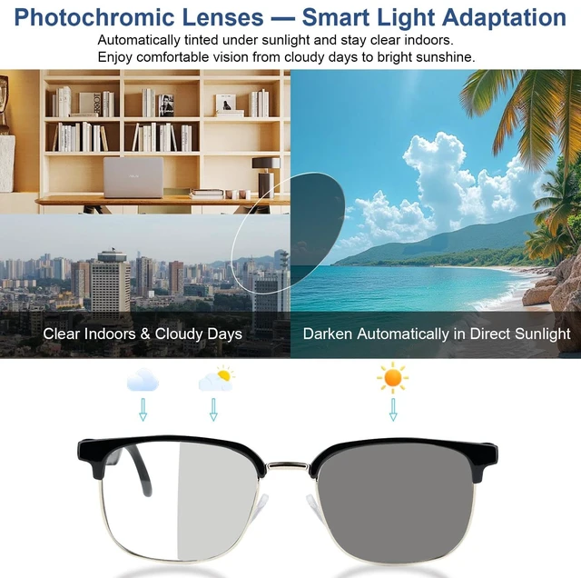 Alt view image 3 of 7 - AI Smart Glasses, Real-time Translation Bluetooth Glasses, Unisex 169 Languages, Photochromic Lenses, Build-in Mic & Speakers, Open-Ear Wearable Tech Glasses, Travel Business Learning Meeting
