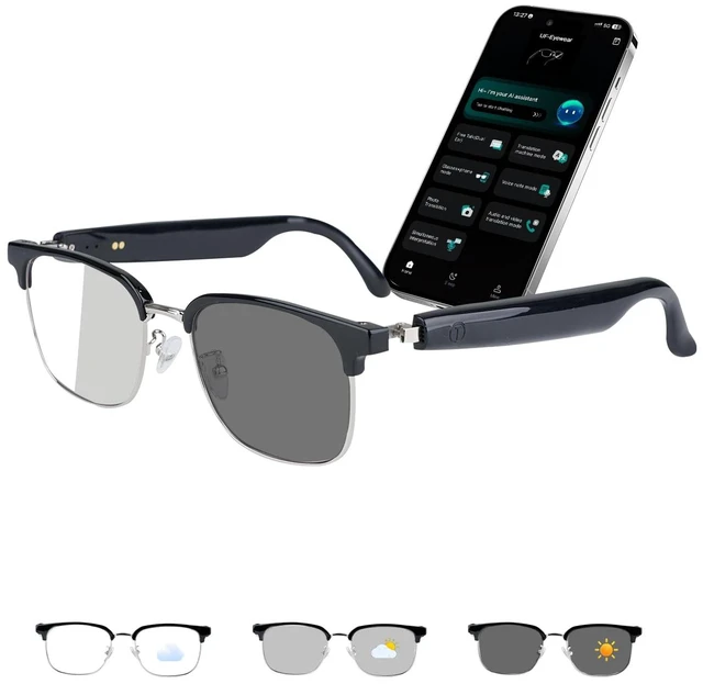 Main image of AI Smart Glasses, Real-time Translation Bluetooth Glasses, Unisex 169 Languages, Photochromic Lenses, Build-in Mic & Speakers, Open-Ear Wearable Tech Glasses, Travel Business Learning Meeting