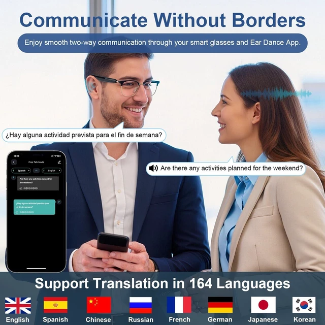 Alt view image 4 of 7 - AI Smart Glasses, Real-time Translation Bluetooth Glasses, Unisex 169 Languages, Photochromic Lenses, Build-in Mic & Speakers, Open-Ear Wearable Tech Glasses, Travel Business Learning Meeting