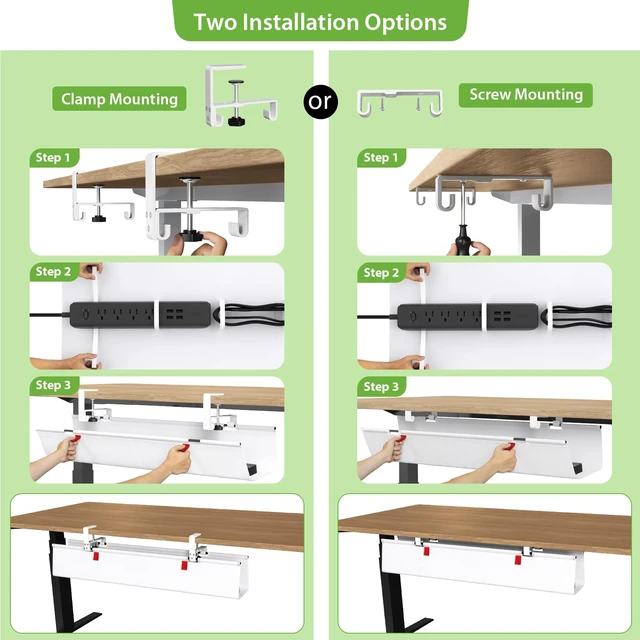 Alt view image 2 of 7 - Large No Drill Under Desk Cable Management Tray 36 in, White Clamp/Screw Mount, Supports Up to 70lbs, Fabric Wire Management Gaming/PC Cable Raceways, Cord Hiders for Office/Home