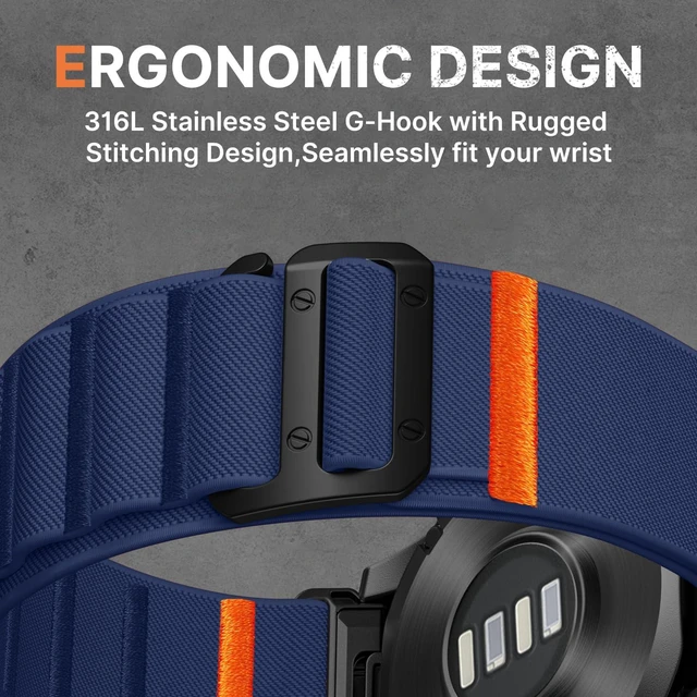 Alt view image 2 of 7 - 26mm Quick Fit Watch Band Outdoor Compatible with Garmin Watch Rugged Soft Stretchy Sports Loop Strap with G-Hook For Fenix 9 8 51mm/7X/5X Plus,Tactix/D2 Mach 2 51mm/Instinct 2X,Descent