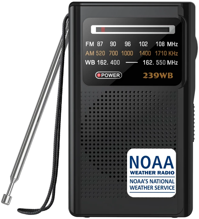 Main image of NOAA Weather Radio, Transistor Battery Operated AM FM Radio Best Reception for Emergency/Hurricane, Earphone Jack, Powered by 2 AA Battery for Running, Walking, Home(Black)