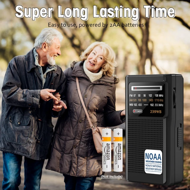 Alt view image 6 of 7 - NOAA Weather Radio, Transistor Battery Operated AM FM Radio Best Reception for Emergency/Hurricane, Earphone Jack, Powered by 2 AA Battery for Running, Walking, Home(Black)