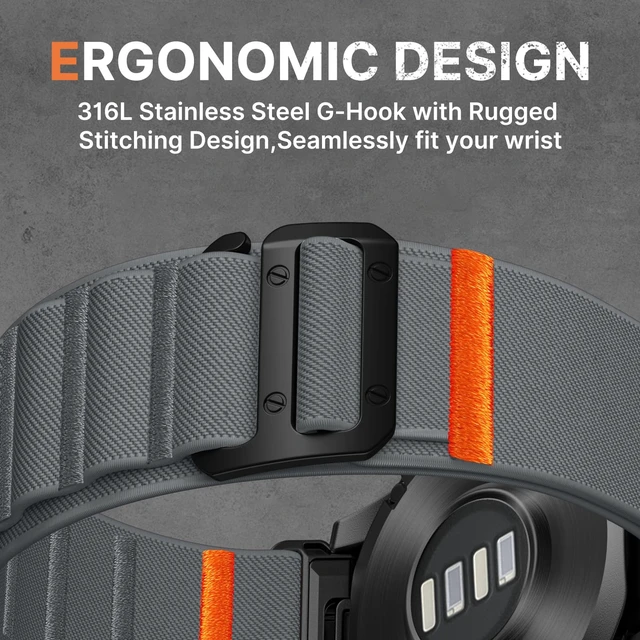 Alt view image 7 of 7 - Sport 26mm Quick Fit Compatible with Garmin Fenix 6x Watch Band Rugged Soft Stretchy Outdoor Loop Strap with G-Hook For Fenix 9 8 51mm/7X/5X Plus,Tactix/Epix Pro2 51mm/Instinct 2X,Tactix 8