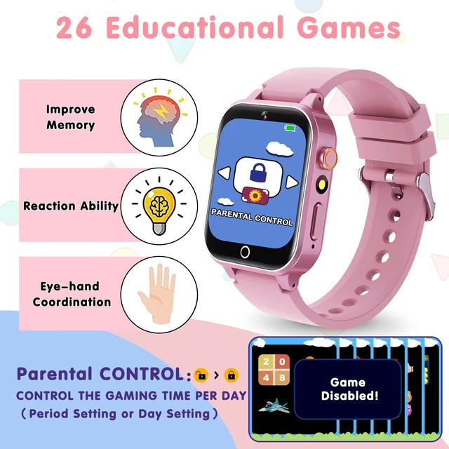 Alt view image 2 of 7 - Kids Smart Watch, 26 Games HD Touch Screen Camera Alarm Clock Music Player Puzzle Game Toys, Kids Watch for Boys Girls 4-12 Years Old