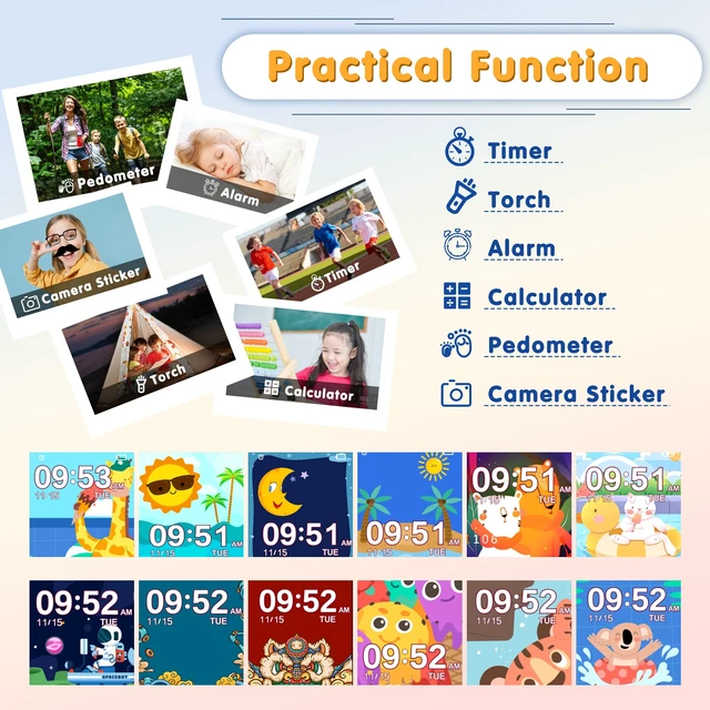 Alt view image 7 of 7 - Kids Smart Watch, 26 Games HD Touch Screen Camera Alarm Clock Music Player Puzzle Game Toys, Kids Watch for Boys Girls 4-12 Years Old