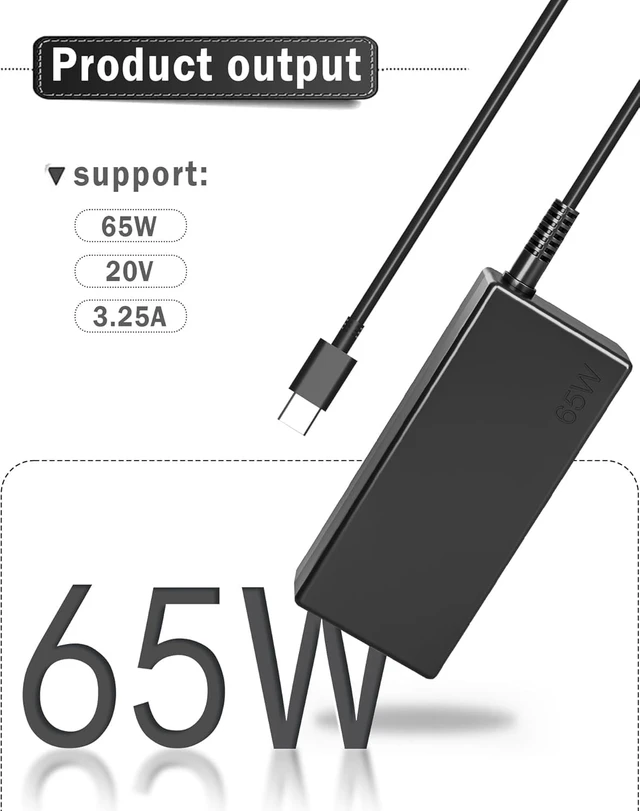 Alt view image 4 of 7 - 65W USB C Laptop Charger Compatible with Lenovo ThinkPad T14 T15 X1 X13 E14 E15 T480s T490 E480 Yoga 9i 7i C930 C940720 Chromebook C330 S330 100e 300e 500e Type C Fast Power Supply AC Adapter