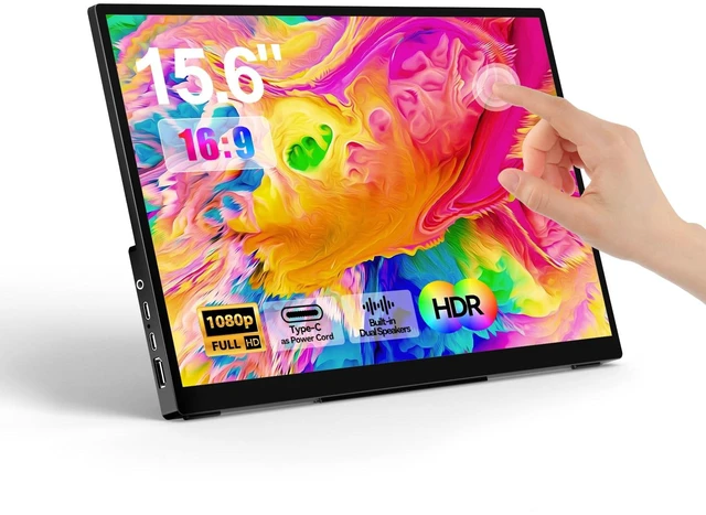 Main image of Portable Monitor Touchscreen 15.6" 1080P FHD IPS, 10-Point Touch Travel Gaming Display with Dual Speakers & Kickstand, USB-C HDMI External Screen for Laptop, MacBook, Phone, PS5, Switch