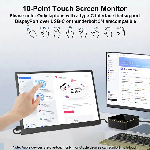 Alt view image 2 of 7 - Portable Monitor Touchscreen 15.6" 1080P FHD IPS, 10-Point Touch Travel Gaming Display with Dual Speakers & Kickstand, USB-C HDMI External Screen for Laptop, MacBook, Phone, PS5, Switch