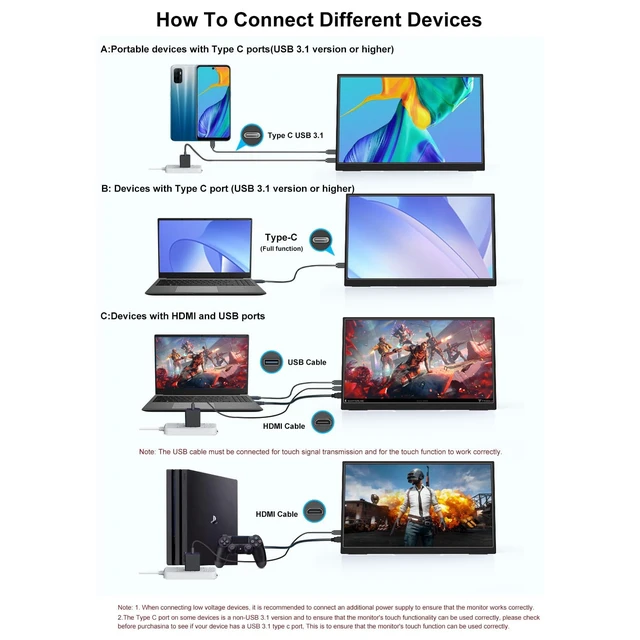 Alt view image 5 of 7 - Portable Monitor Touchscreen 15.6" 1080P FHD IPS, 10-Point Touch Travel Gaming Display with Dual Speakers & Kickstand, USB-C HDMI External Screen for Laptop, MacBook, Phone, PS5, Switch