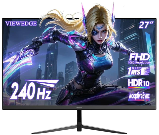 Main image of Gaming Monitor 27 inch 240 Hz 1ms FHD 1920x1080 Computer Monitor 100% sRGB HDR10 HDMI x 2 & DP x 1 Port, Blue Light Filter, Support AdaptiveSync and Wall Mount