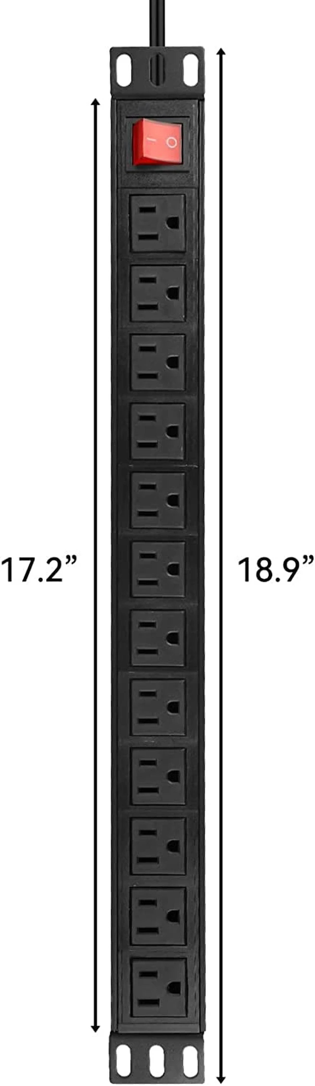 Alt view image 3 of 7 - Power Surge Protector Rack-Mount PDU, 12 Outlet Power Strip with Switch, Metal Mountable Heavy Duty for Server Racks, Garage Shop, Industrial Commercial (Black 10FT)