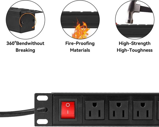 Alt view image 4 of 7 - Power Surge Protector Rack-Mount PDU, 12 Outlet Power Strip with Switch, Metal Mountable Heavy Duty for Server Racks, Garage Shop, Industrial Commercial (Black 10FT)