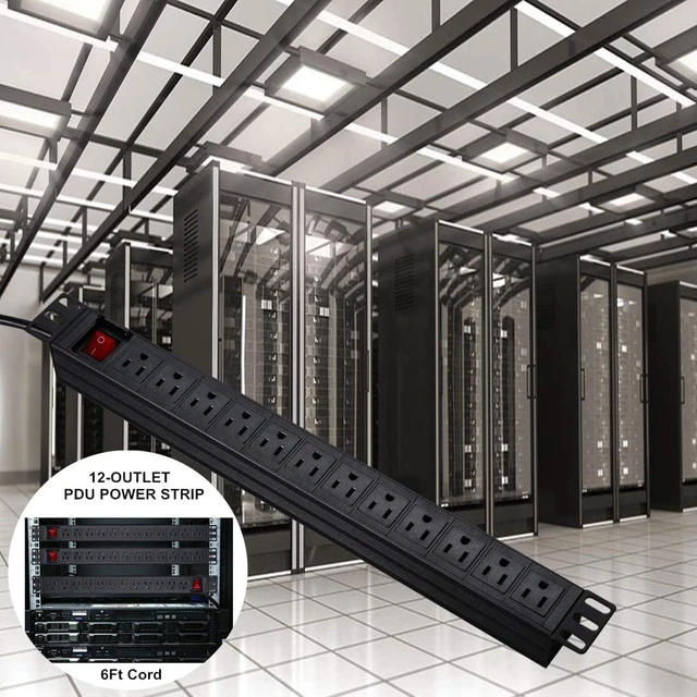 Alt view image 7 of 7 - Power Surge Protector Rack-Mount PDU, 12 Outlet Power Strip with Switch, Metal Mountable Heavy Duty for Server Racks, Garage Shop, Industrial Commercial (Black 10FT)