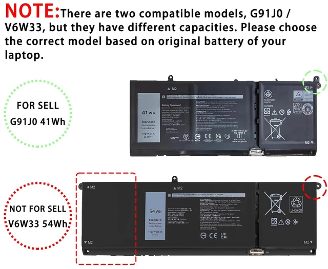 Alt view image 6 of 6 - 41Wh G91J0 Battery Replacement for Dell Latitude 3320 3330 3420 3430 3530 Inspiron 3511 3515 3520 3525 3530 3535 5310 5410 5415 5418 5430 5435 Vostro 5620 5625 11.25V