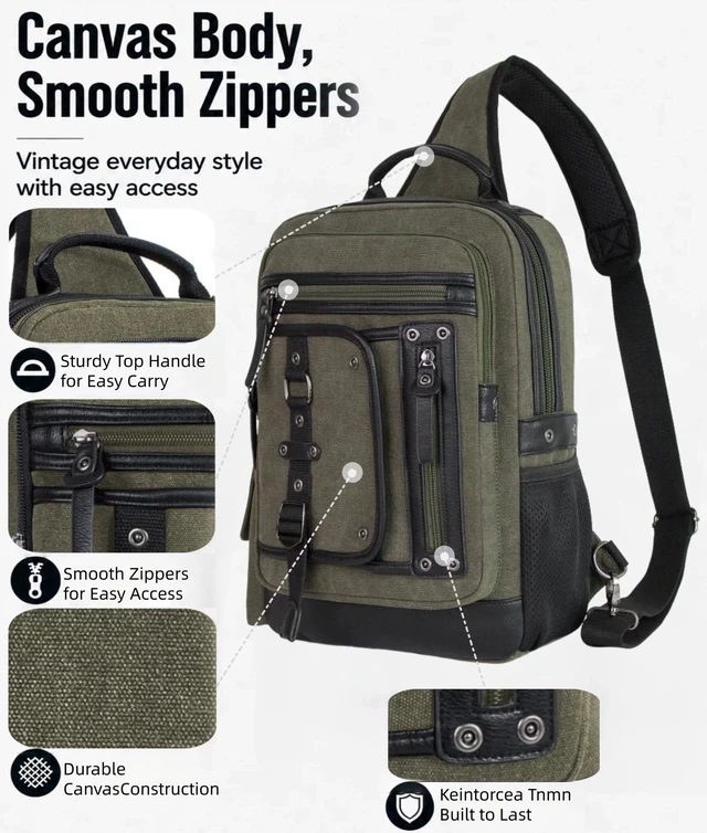Alt view image 6 of 7 - Cross Body Bag for Men: Large Canvas Sling Backpack Messenger Bag Fits 15.6 Inch Laptop for Work Commute
