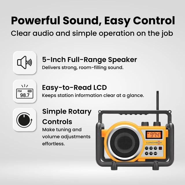 Alt view image 7 of 7 - LB-100 Worksite AM/FM Utility Radio Tough, Water Resistant
