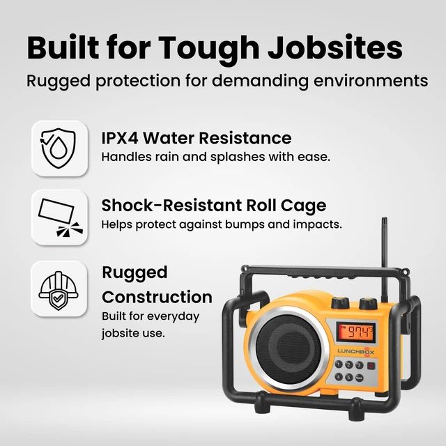Alt view image 6 of 7 - LB-100 Worksite AM/FM Utility Radio Tough, Water Resistant