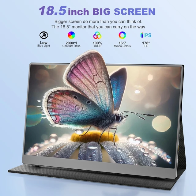 Alt view image 2 of 7 - 18.5 Inch Portable Monitor, FHD USB-C HDMI 1080P 100% sRGB Travel Monitors for Laptop, Portable Computer IPS Display w/VESA, External Monitor Portable Screen w/Smart Cover & Speakers