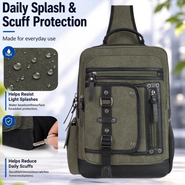 Alt view image 7 of 7 - Cross Body Bag for Men: Large Canvas Sling Backpack Messenger Bag Fits 15.6 Inch Laptop for Work Commute
