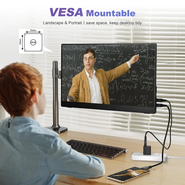 Alt view image 6 of 7 - 18.5 Inch Portable Monitor, FHD USB-C HDMI 1080P 100% sRGB Travel Monitors for Laptop, Portable Computer IPS Display w/VESA, External Monitor Portable Screen w/Smart Cover & Speakers