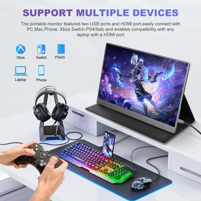 Alt view image 7 of 7 - 18.5 Inch Portable Monitor, FHD USB-C HDMI 1080P 100% sRGB Travel Monitors for Laptop, Portable Computer IPS Display w/VESA, External Monitor Portable Screen w/Smart Cover & Speakers