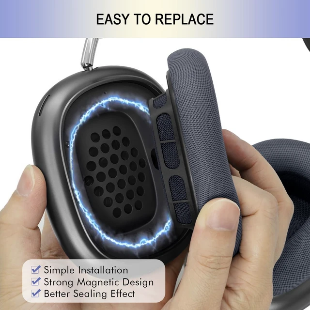 Alt view image 6 of 7 - Ear Cushions Replacement for Apple AirPods Max 1 & 2- Cups Headphones Pads Upgraded Earpads Covers Sweatproof Protein Leather Silicone Foam for Workout & Gym (Midnight)