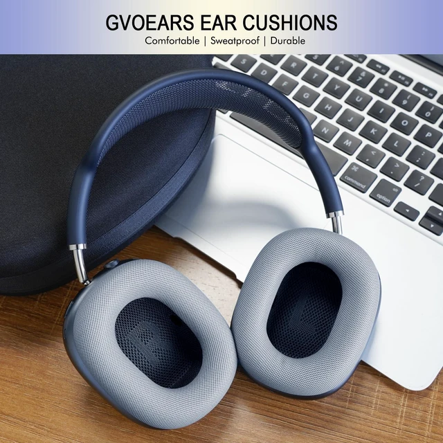 Alt view image 7 of 7 - Ear Cushions Replacement for Apple AirPods Max 1 & 2- Cups Headphones Pads Upgraded Earpads Covers Sweatproof Protein Leather Silicone Foam for Workout & Gym (Light Blue)