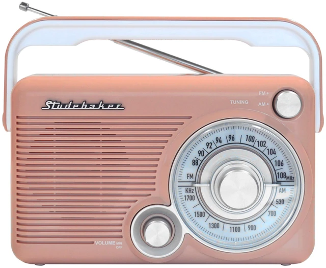 Main image of SB2002RG Portable AM/FM Radio with Headphone Jack and Aux-in Jack with AC/DC Power (Rose Gold/White)