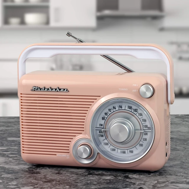 Alt view image 4 of 5 - SB2002RG Portable AM/FM Radio with Headphone Jack and Aux-in Jack with AC/DC Power (Rose Gold/White)