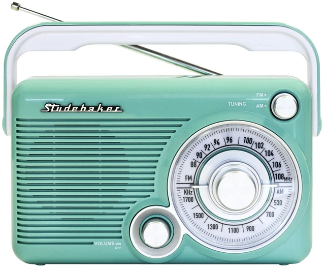 Main image of SB2002TE Portable AM/FM Radio with Headphone Jack and Aux-in Jack with AC/DC Power (Teal/White)