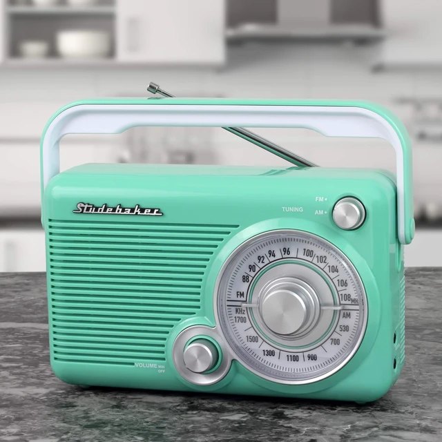 Alt view image 3 of 4 - SB2002TE Portable AM/FM Radio with Headphone Jack and Aux-in Jack with AC/DC Power (Teal/White)