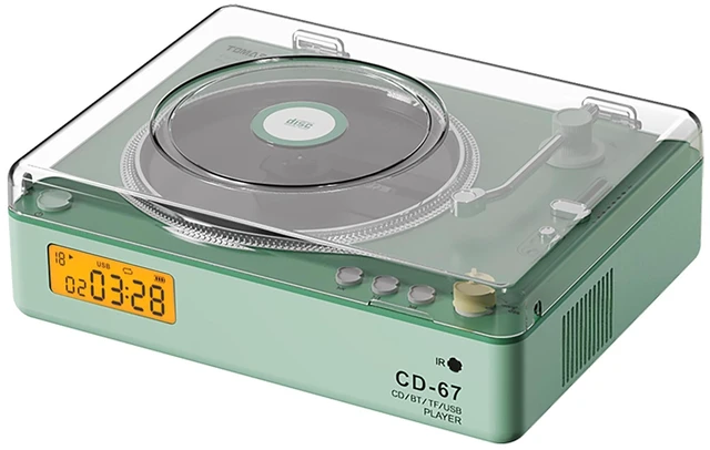 Main image of CD Player Portable with HiFi Speakers, Bluetooth Transmitter & Receiver, Retro Rechargeable Desktop Music Player for Home with Remote, USB/TF/AUX, Festival Gift Green