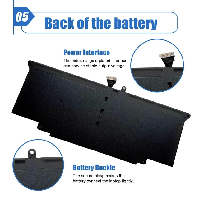 Alt view image 6 of 6 - 52Wh JHT2H Laptop Battery Replacement for Dell Latitude 7310 7410 Series For Dell P34S P34S001 Latitude 7410 Chromebook Enterprise, HRGYV WY9MP 4V5X2 0HRGYV 09YYF 35J09 0WY9MP 04V5X2, 7.6V 6500mAh