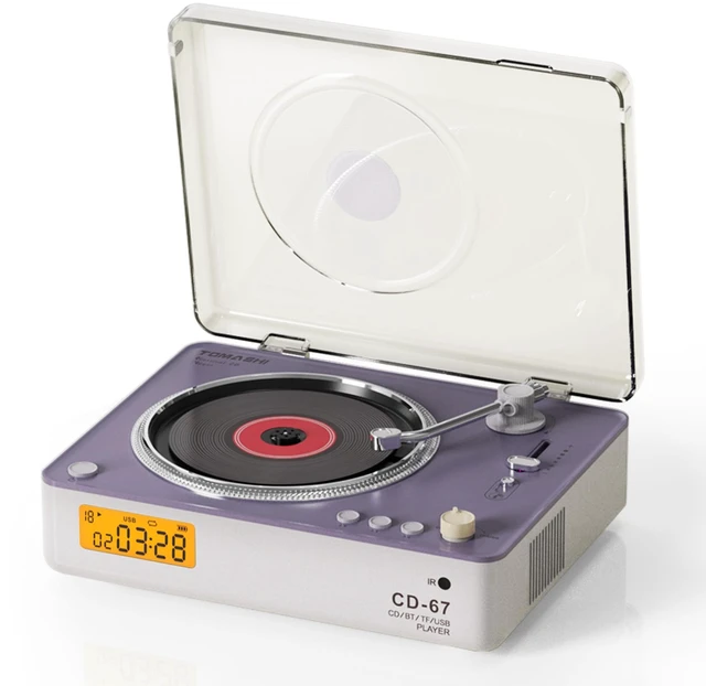 Main image of CD Player Portable with HiFi SpeakersBluetooth Transmitter & ReceiverRetro Rechargeable Desktop Music Player for Home with Remote, USB/TF/AUX, Festival Gift Pueple