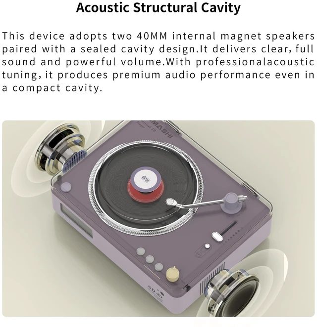 Alt view image 3 of 7 - CD Player Portable with HiFi SpeakersBluetooth Transmitter & ReceiverRetro Rechargeable Desktop Music Player for Home with Remote, USB/TF/AUX, Festival Gift Pueple