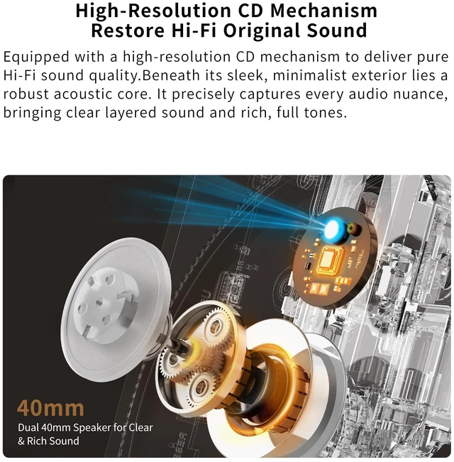 Alt view image 2 of 7 - CD Player Portable with HiFi SpeakersBluetooth Transmitter & ReceiverRetro Rechargeable Desktop Music Player for Home with Remote, USB/TF/AUX, Festival Gift Pueple