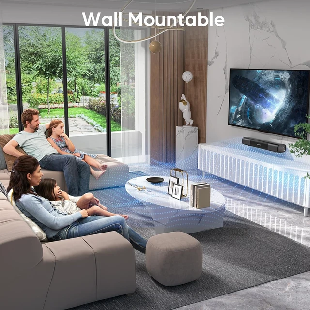 Alt view image 5 of 6 - 17 inch Sound Bar for Smart TV,Peak Power 80W Bass Boost & Crisp Vocals, Optical/Auxiliary /Bluetooth 5.3, Wall Mountable, for TV/PC/Gaming/Projectors