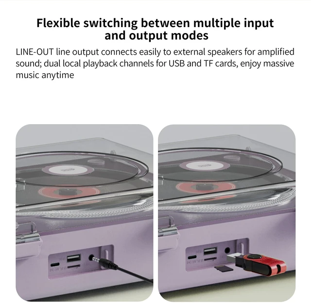 Alt view image 7 of 7 - CD Player Portable with HiFi SpeakersBluetooth Transmitter & ReceiverRetro Rechargeable Desktop Music Player for Home with Remote, USB/TF/AUX, Festival Gift Pueple