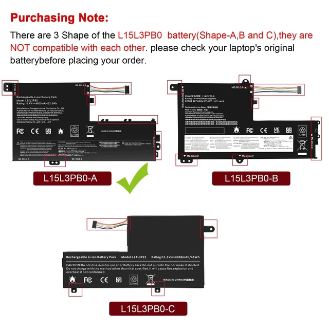 Alt view image 2 of 7 - L15L3PB0 L15M3PB0 Laptop Battery Replacement for Lenovo Flex 5 1570 1470 IdeaPad 320S-14IKB 320S-15ABR 320S-15AST 320S-15IKB 320S-15ISK 520S-14IKB Series L15M3PB0 Type-A