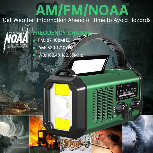 Alt view image 2 of 6 - Emergency Radio Hand Crank Solar, AM/FM/NOAA Weather Radio Built-in 20000mah Battery Powered,Type-C Charger,Flashlight, Reading Light,SOS, Compact & Portable for Camping/Emergencies Green