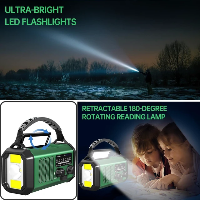 Alt view image 5 of 6 - Emergency Radio Hand Crank Solar, AM/FM/NOAA Weather Radio Built-in 20000mah Battery Powered,Type-C Charger,Flashlight, Reading Light,SOS, Compact & Portable for Camping/Emergencies Green