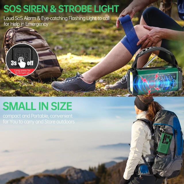 Alt view image 6 of 6 - Emergency Radio Hand Crank Solar, AM/FM/NOAA Weather Radio Built-in 20000mah Battery Powered,Type-C Charger,Flashlight, Reading Light,SOS, Compact & Portable for Camping/Emergencies Green