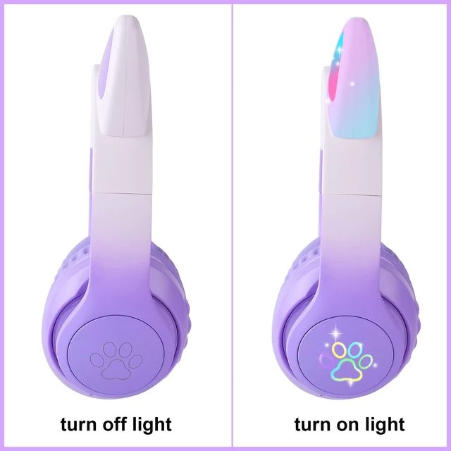 Alt view image 3 of 5 - Kids Bluetooth Headphones with LED Cat Ears, Wireless/Wired Mode Headphones for Kids, Foldable Stereo Over Ear Headphones with Built-in Mic for School Birthday Xmas Gift (Purple)