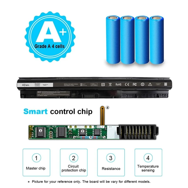 Alt view image 3 of 7 - 40Wh M5Y1K 14.8V Battery for Dell Inspiron 15 3000 5000 Series 5559 5558 5555 5758 3567 3551 3552 3558 3565 14 3451 3452 3458 5458 17 5755 5756 5758 5759 P51F 453-BBBQ 451-BBMG GXVJ3 HD4J0 991XP VN3N0