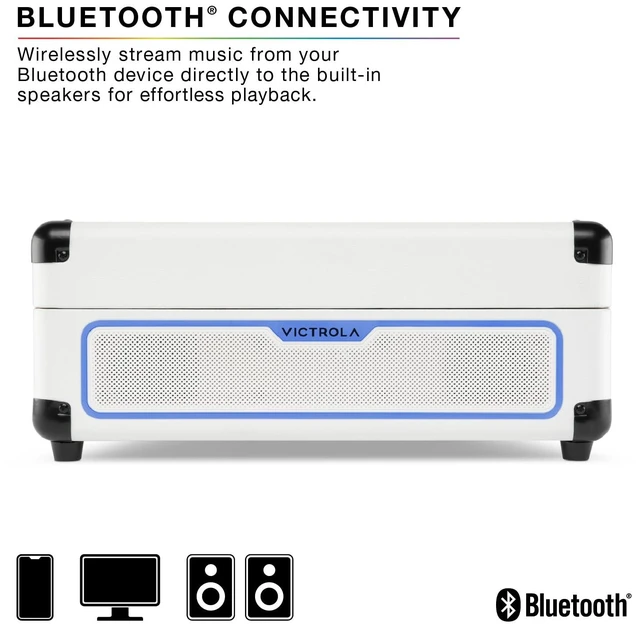 Alt view image 7 of 7 - Journey Glow - Lightshow Bluetooth Suitcase Record Player - Black Suitcase turntable, 18 RGB light modes, built-in stereo speakers, two-way Bluetooth (VINYLSTREAM out), RCA and headphone jack