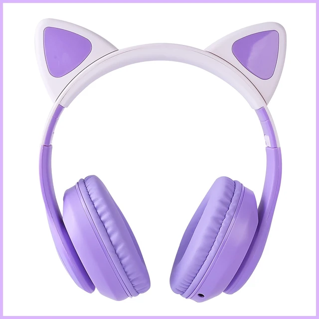 Alt view image 5 of 5 - Kids Bluetooth Headphones with LED Cat Ears, Wireless/Wired Mode Headphones for Kids, Foldable Stereo Over Ear Headphones with Built-in Mic for School Birthday Xmas Gift (Purple)