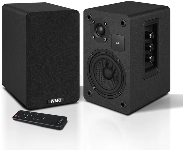 Main image of 60W Powered Bookshelf Speakers, 4" Carbon Fiber Woofer & 1" Tweeter, USB-C/RCA/AUX Input, Small Display Screen, 4 Ohm Impedance, for Turntable, TV, PC, Desktop, Smartphone (Black)